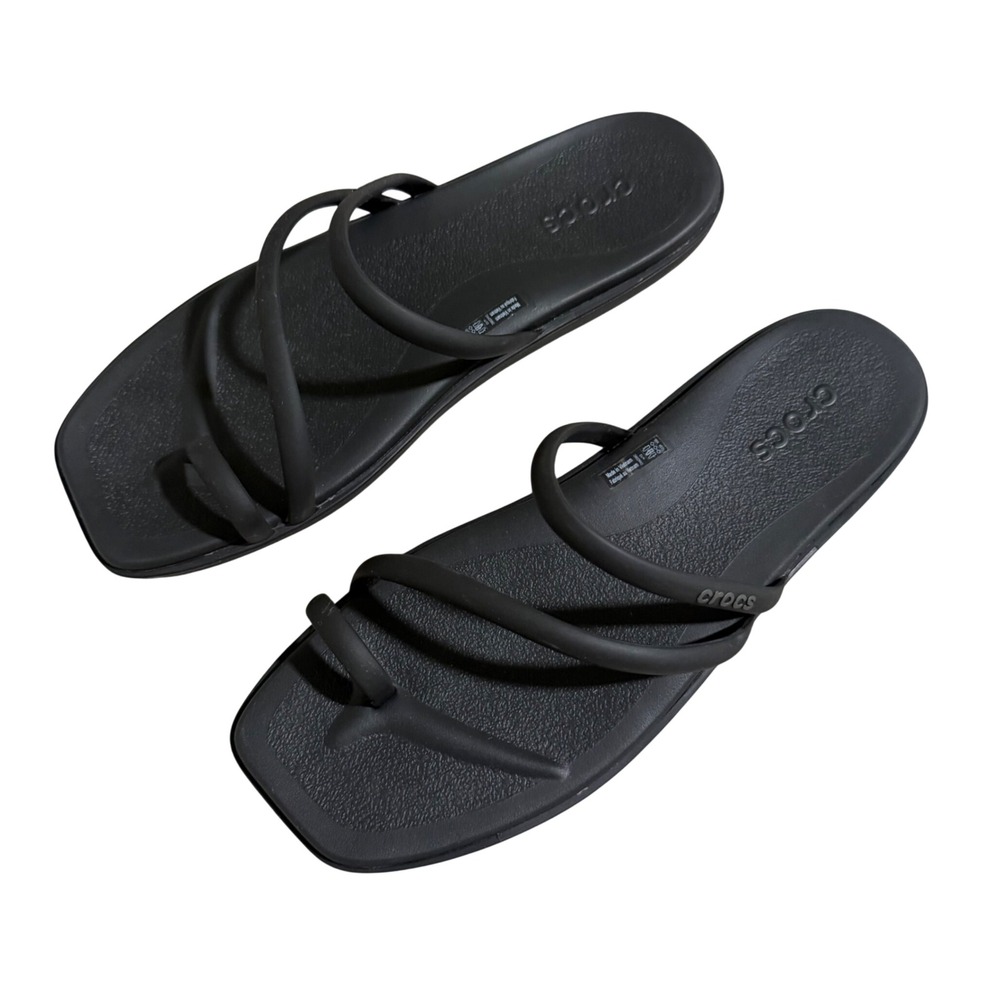 Crocs Miami Toe Loop Sandals Flats Womens 10 Black Square Toe Slip On Comfort